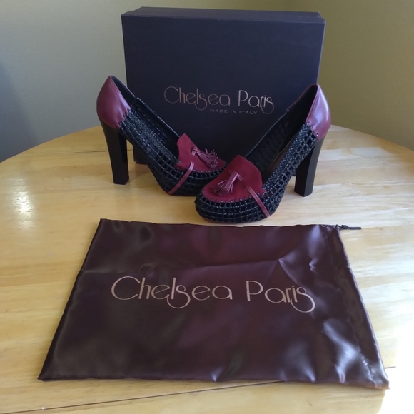 Chelsea Paris DESIGNER LEATHER Red/Black Heels 38 - Picture 8 of 13